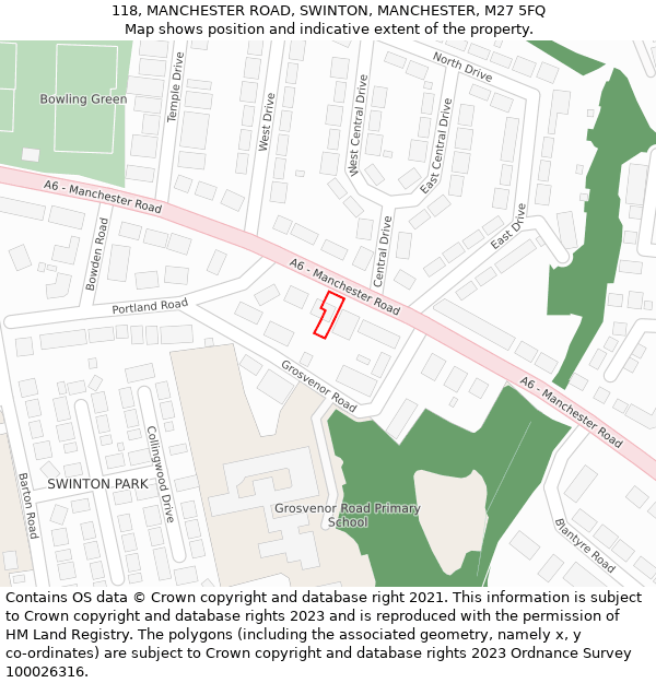 118, MANCHESTER ROAD, SWINTON, MANCHESTER, M27 5FQ: Location map and indicative extent of plot