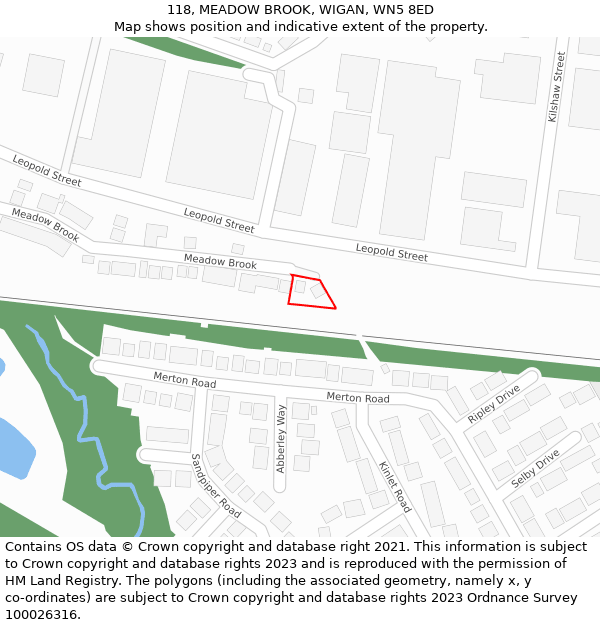 118, MEADOW BROOK, WIGAN, WN5 8ED: Location map and indicative extent of plot