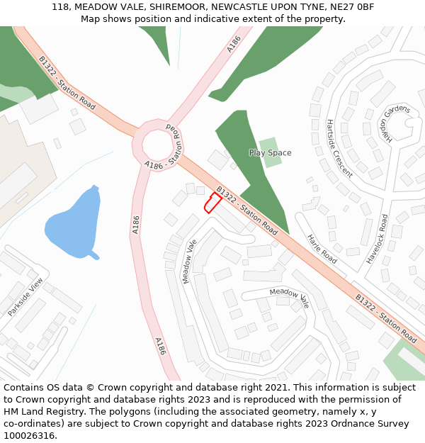 118, MEADOW VALE, SHIREMOOR, NEWCASTLE UPON TYNE, NE27 0BF: Location map and indicative extent of plot