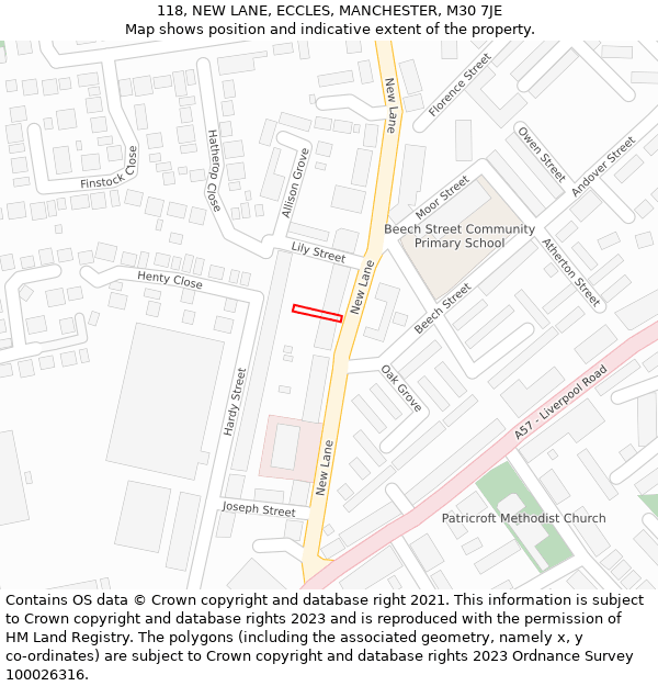 118, NEW LANE, ECCLES, MANCHESTER, M30 7JE: Location map and indicative extent of plot