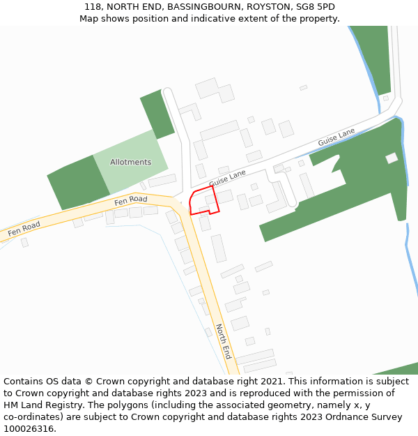 118, NORTH END, BASSINGBOURN, ROYSTON, SG8 5PD: Location map and indicative extent of plot