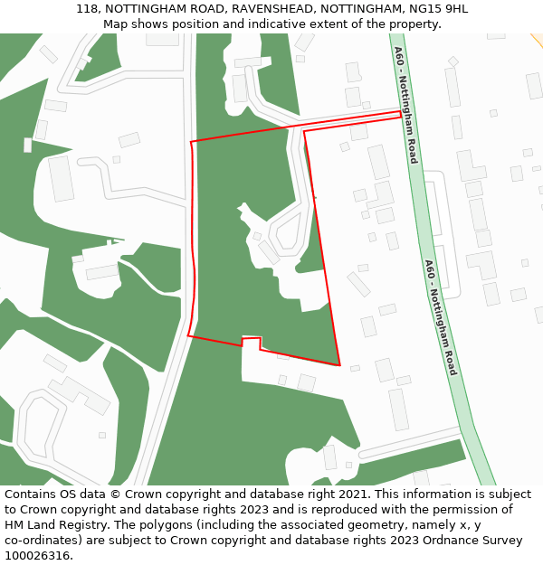 118, NOTTINGHAM ROAD, RAVENSHEAD, NOTTINGHAM, NG15 9HL: Location map and indicative extent of plot