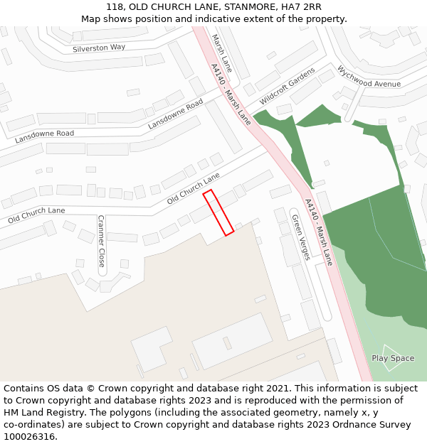 118, OLD CHURCH LANE, STANMORE, HA7 2RR: Location map and indicative extent of plot