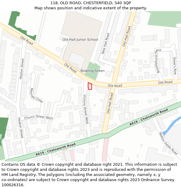 118, OLD ROAD, CHESTERFIELD, S40 3QP: Location map and indicative extent of plot