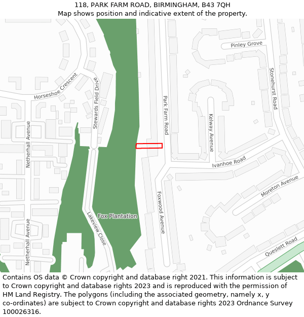 118, PARK FARM ROAD, BIRMINGHAM, B43 7QH: Location map and indicative extent of plot