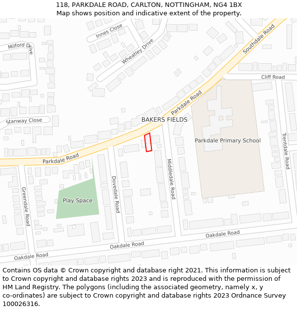 118, PARKDALE ROAD, CARLTON, NOTTINGHAM, NG4 1BX: Location map and indicative extent of plot