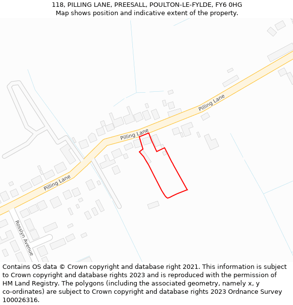 118, PILLING LANE, PREESALL, POULTON-LE-FYLDE, FY6 0HG: Location map and indicative extent of plot