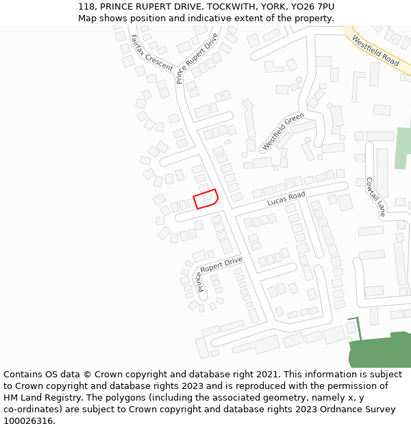 118, PRINCE RUPERT DRIVE, TOCKWITH, YORK, YO26 7PU: Location map and indicative extent of plot