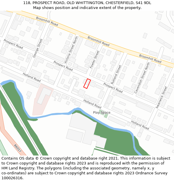 118, PROSPECT ROAD, OLD WHITTINGTON, CHESTERFIELD, S41 9DL: Location map and indicative extent of plot