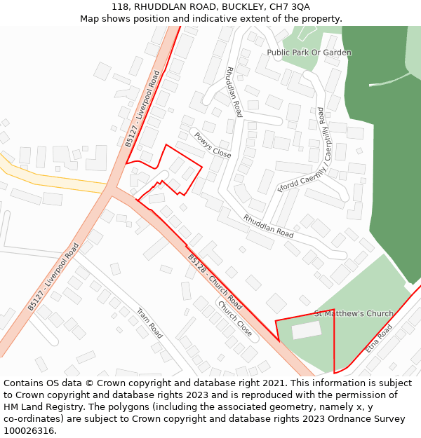 118, RHUDDLAN ROAD, BUCKLEY, CH7 3QA: Location map and indicative extent of plot