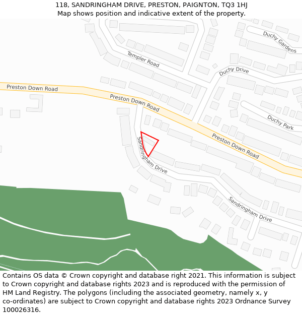 118, SANDRINGHAM DRIVE, PRESTON, PAIGNTON, TQ3 1HJ: Location map and indicative extent of plot