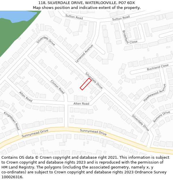 118, SILVERDALE DRIVE, WATERLOOVILLE, PO7 6DX: Location map and indicative extent of plot