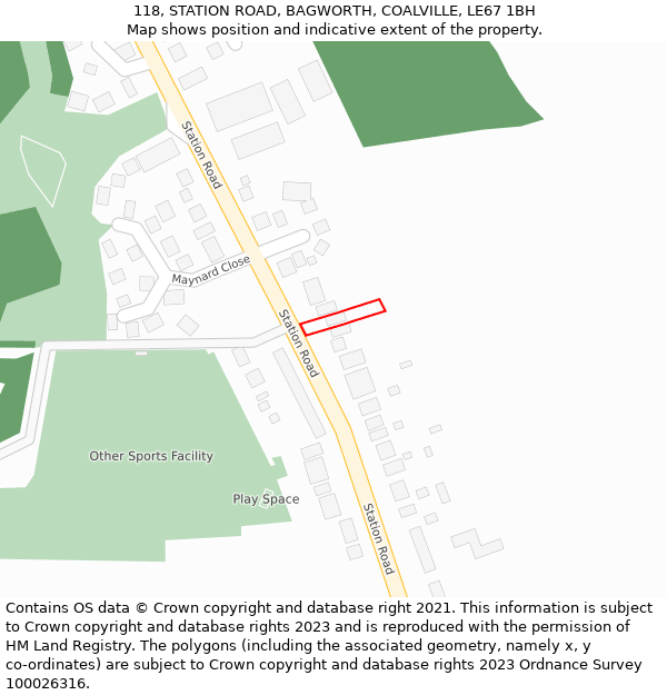 118, STATION ROAD, BAGWORTH, COALVILLE, LE67 1BH: Location map and indicative extent of plot