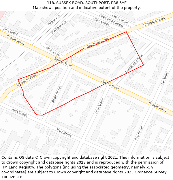 118, SUSSEX ROAD, SOUTHPORT, PR8 6AE: Location map and indicative extent of plot