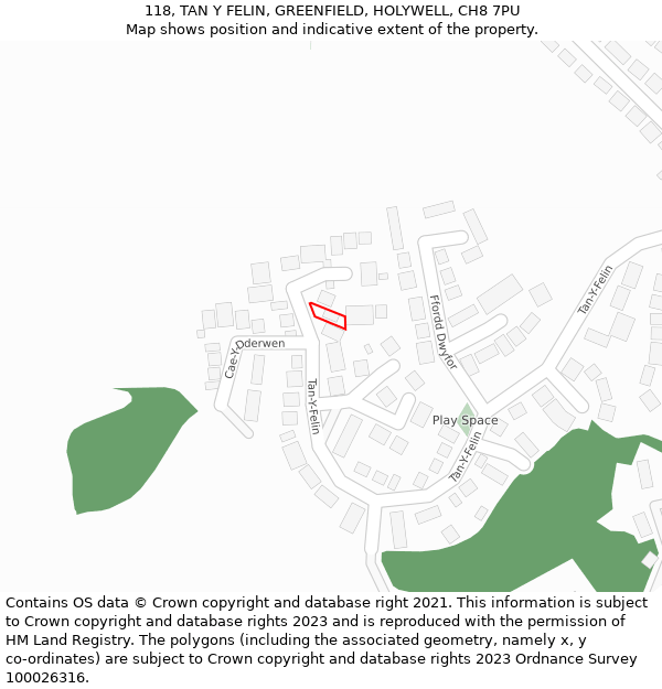 118, TAN Y FELIN, GREENFIELD, HOLYWELL, CH8 7PU: Location map and indicative extent of plot