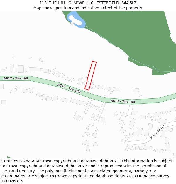 118, THE HILL, GLAPWELL, CHESTERFIELD, S44 5LZ: Location map and indicative extent of plot