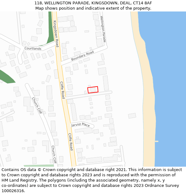 118, WELLINGTON PARADE, KINGSDOWN, DEAL, CT14 8AF: Location map and indicative extent of plot