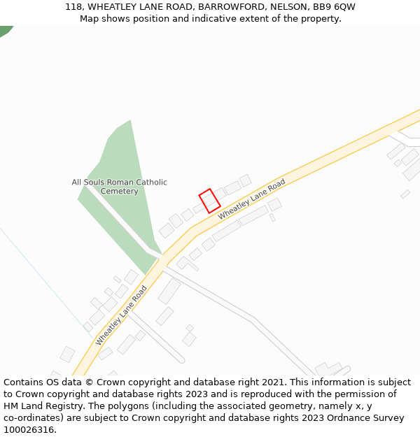 118, WHEATLEY LANE ROAD, BARROWFORD, NELSON, BB9 6QW: Location map and indicative extent of plot
