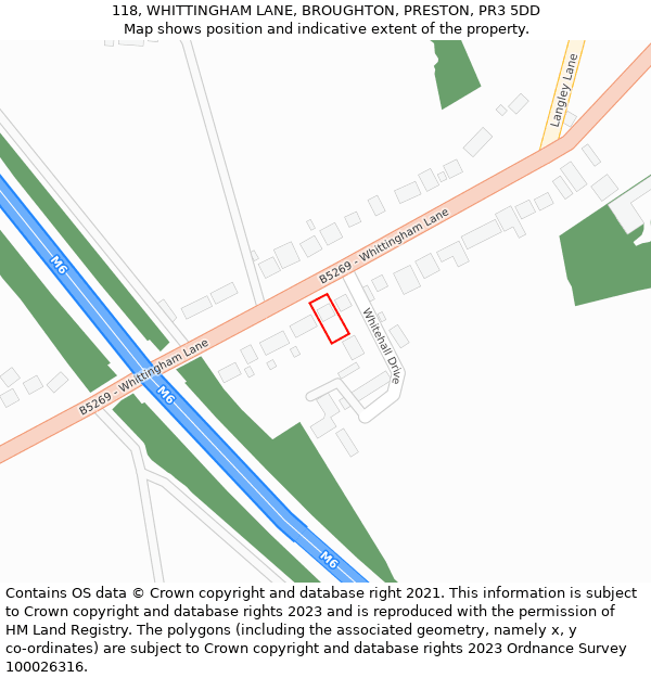 118, WHITTINGHAM LANE, BROUGHTON, PRESTON, PR3 5DD: Location map and indicative extent of plot