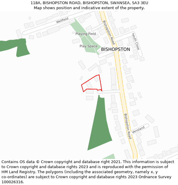 118A, BISHOPSTON ROAD, BISHOPSTON, SWANSEA, SA3 3EU: Location map and indicative extent of plot