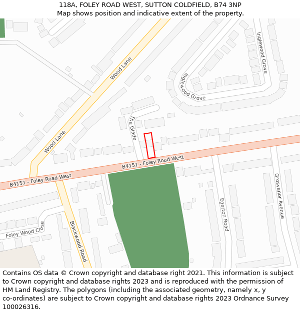 118A, FOLEY ROAD WEST, SUTTON COLDFIELD, B74 3NP: Location map and indicative extent of plot