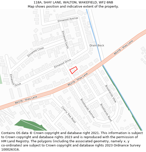 118A, SHAY LANE, WALTON, WAKEFIELD, WF2 6NB: Location map and indicative extent of plot