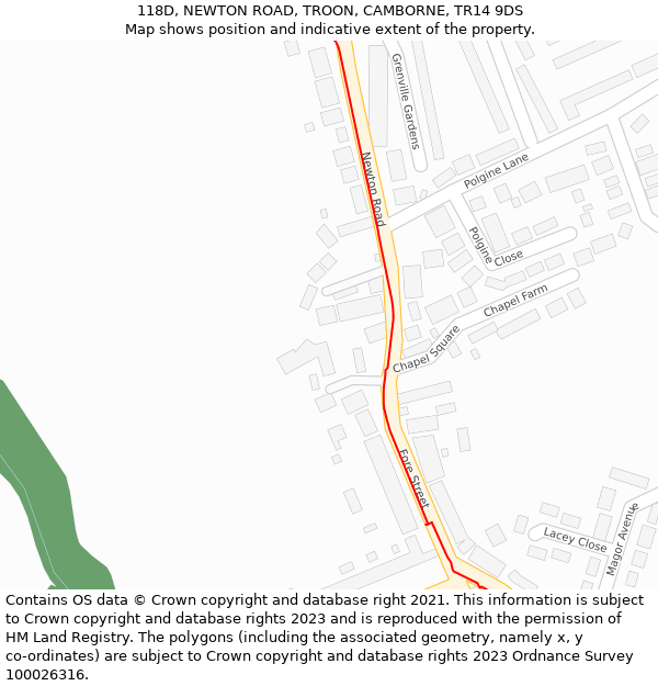 118D, NEWTON ROAD, TROON, CAMBORNE, TR14 9DS: Location map and indicative extent of plot