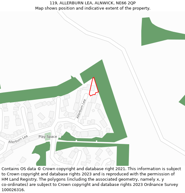 119, ALLERBURN LEA, ALNWICK, NE66 2QP: Location map and indicative extent of plot