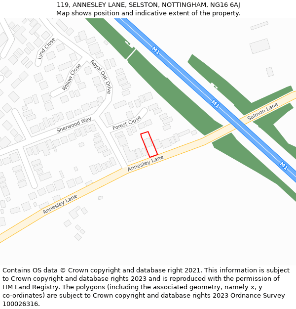 119, ANNESLEY LANE, SELSTON, NOTTINGHAM, NG16 6AJ: Location map and indicative extent of plot