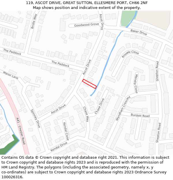 119, ASCOT DRIVE, GREAT SUTTON, ELLESMERE PORT, CH66 2NF: Location map and indicative extent of plot