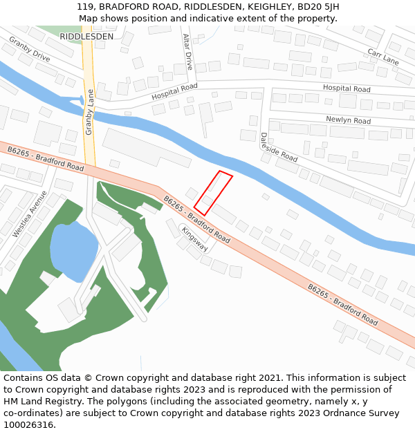 119, BRADFORD ROAD, RIDDLESDEN, KEIGHLEY, BD20 5JH: Location map and indicative extent of plot