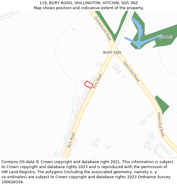 119, BURY ROAD, SHILLINGTON, HITCHIN, SG5 3NZ: Location map and indicative extent of plot