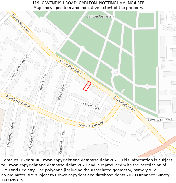 119, CAVENDISH ROAD, CARLTON, NOTTINGHAM, NG4 3EB: Location map and indicative extent of plot