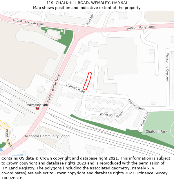 119, CHALKHILL ROAD, WEMBLEY, HA9 9AL: Location map and indicative extent of plot