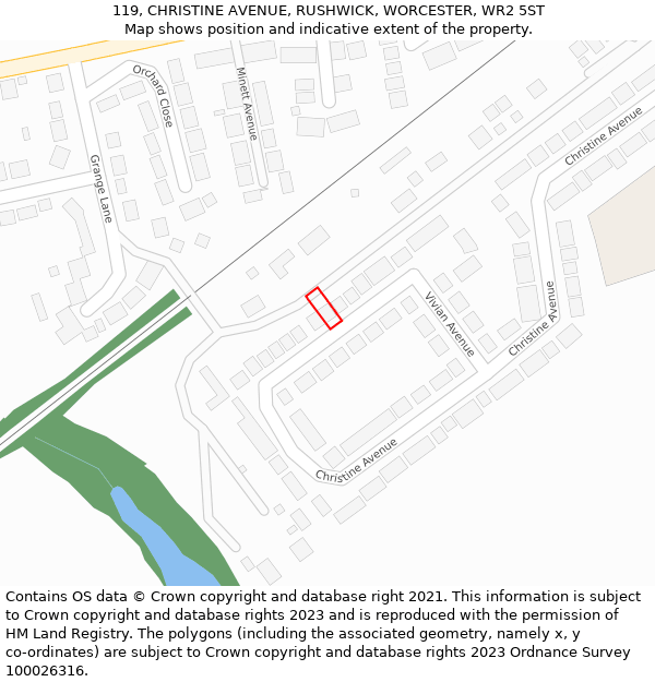 119, CHRISTINE AVENUE, RUSHWICK, WORCESTER, WR2 5ST: Location map and indicative extent of plot