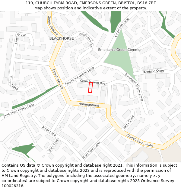 119, CHURCH FARM ROAD, EMERSONS GREEN, BRISTOL, BS16 7BE: Location map and indicative extent of plot