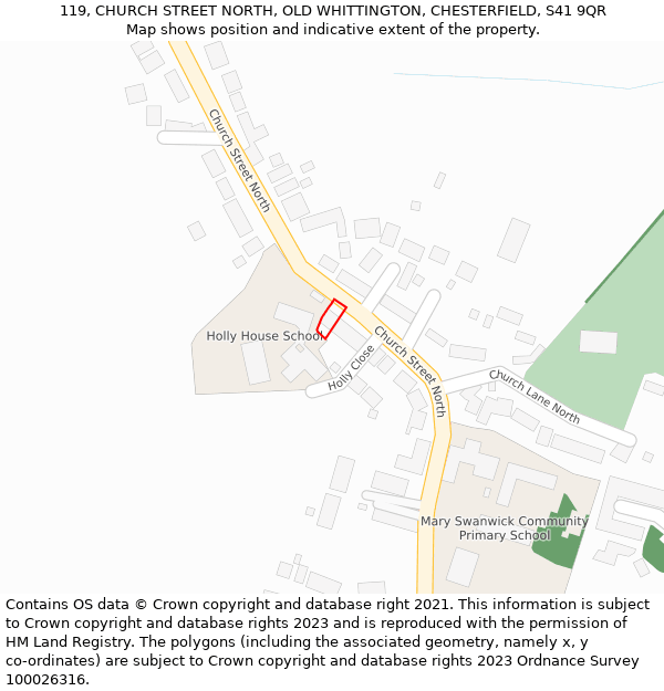 119, CHURCH STREET NORTH, OLD WHITTINGTON, CHESTERFIELD, S41 9QR: Location map and indicative extent of plot