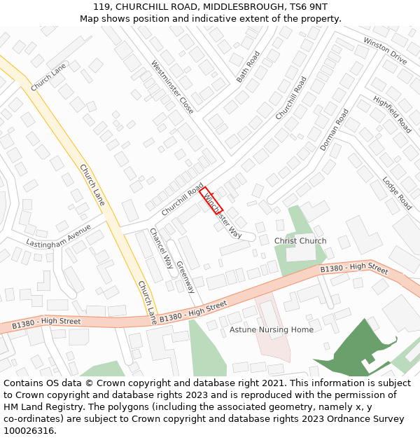 119, CHURCHILL ROAD, MIDDLESBROUGH, TS6 9NT: Location map and indicative extent of plot