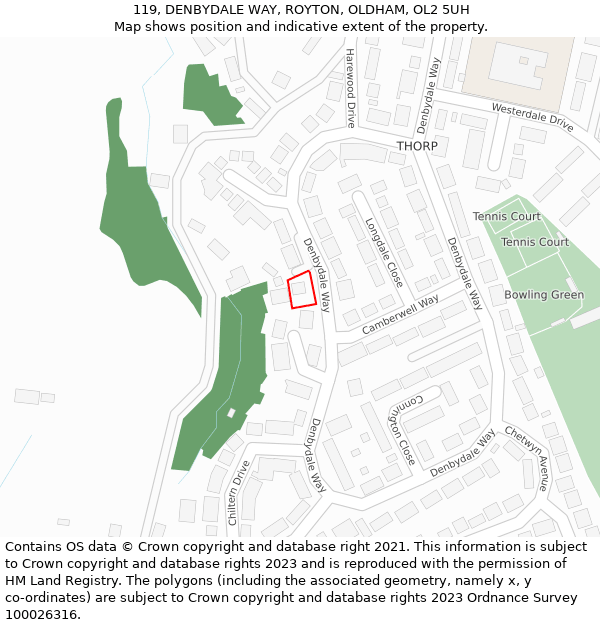 119, DENBYDALE WAY, ROYTON, OLDHAM, OL2 5UH: Location map and indicative extent of plot