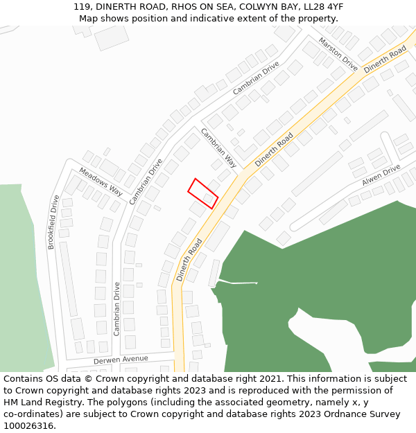 119, DINERTH ROAD, RHOS ON SEA, COLWYN BAY, LL28 4YF: Location map and indicative extent of plot