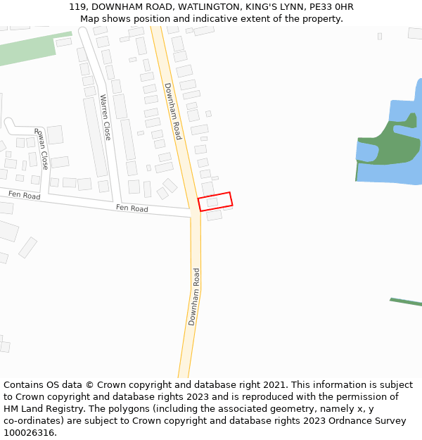 119, DOWNHAM ROAD, WATLINGTON, KING'S LYNN, PE33 0HR: Location map and indicative extent of plot