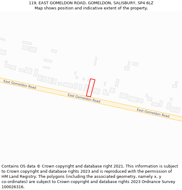 119, EAST GOMELDON ROAD, GOMELDON, SALISBURY, SP4 6LZ: Location map and indicative extent of plot