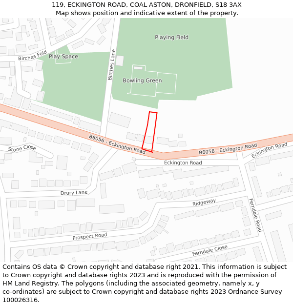 119, ECKINGTON ROAD, COAL ASTON, DRONFIELD, S18 3AX: Location map and indicative extent of plot