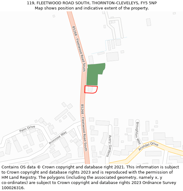 119, FLEETWOOD ROAD SOUTH, THORNTON-CLEVELEYS, FY5 5NP: Location map and indicative extent of plot