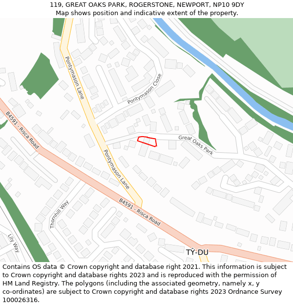 119, GREAT OAKS PARK, ROGERSTONE, NEWPORT, NP10 9DY: Location map and indicative extent of plot