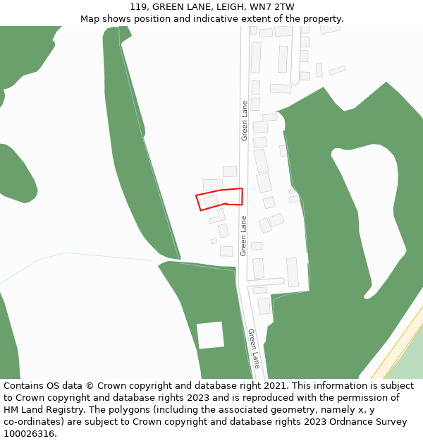 119, GREEN LANE, LEIGH, WN7 2TW: Location map and indicative extent of plot