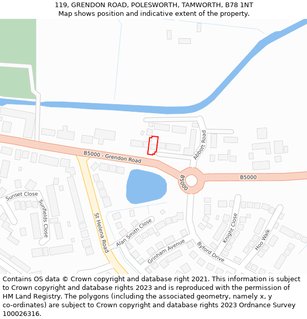 119, GRENDON ROAD, POLESWORTH, TAMWORTH, B78 1NT: Location map and indicative extent of plot