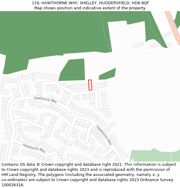 119, HAWTHORNE WAY, SHELLEY, HUDDERSFIELD, HD8 8QF: Location map and indicative extent of plot