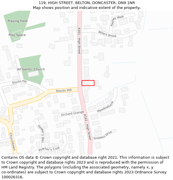 119, HIGH STREET, BELTON, DONCASTER, DN9 1NR: Location map and indicative extent of plot