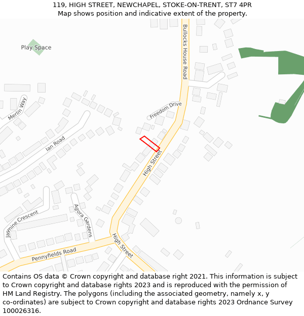 119, HIGH STREET, NEWCHAPEL, STOKE-ON-TRENT, ST7 4PR: Location map and indicative extent of plot